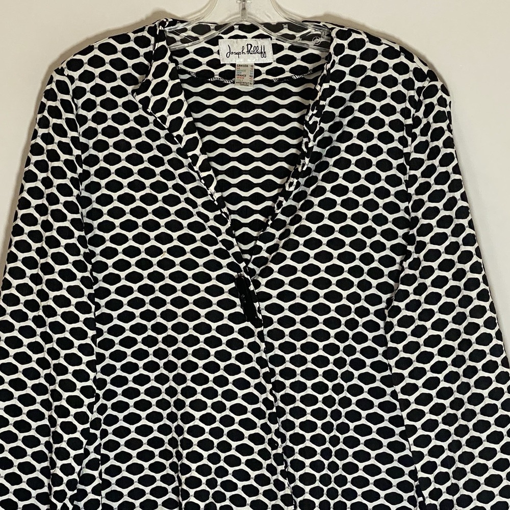 Joseph Ribkoff Jacket Womens 10 Black White Art to Wear Striped Button Classy - Picture 2 of 14
